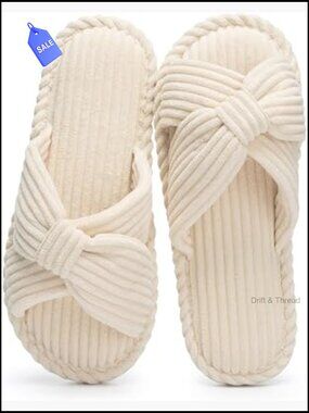 Women's Memory Foam House Slippers Open Toe Corduroy Non-Slip Slides